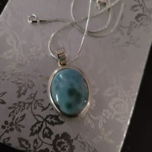Beautiful larimar stone pendant & chain Authentic Dominican